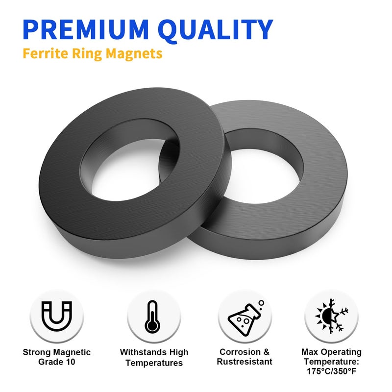 SRENMSMT Ferrite Ring Magnets - OD2.35 x ID1.25 x 10mm, Large Magnet, Grade 10 Big Magnets Heavy Duty for DIY, Industry Science, Tools, Garage-Pack of 2 - Image 3